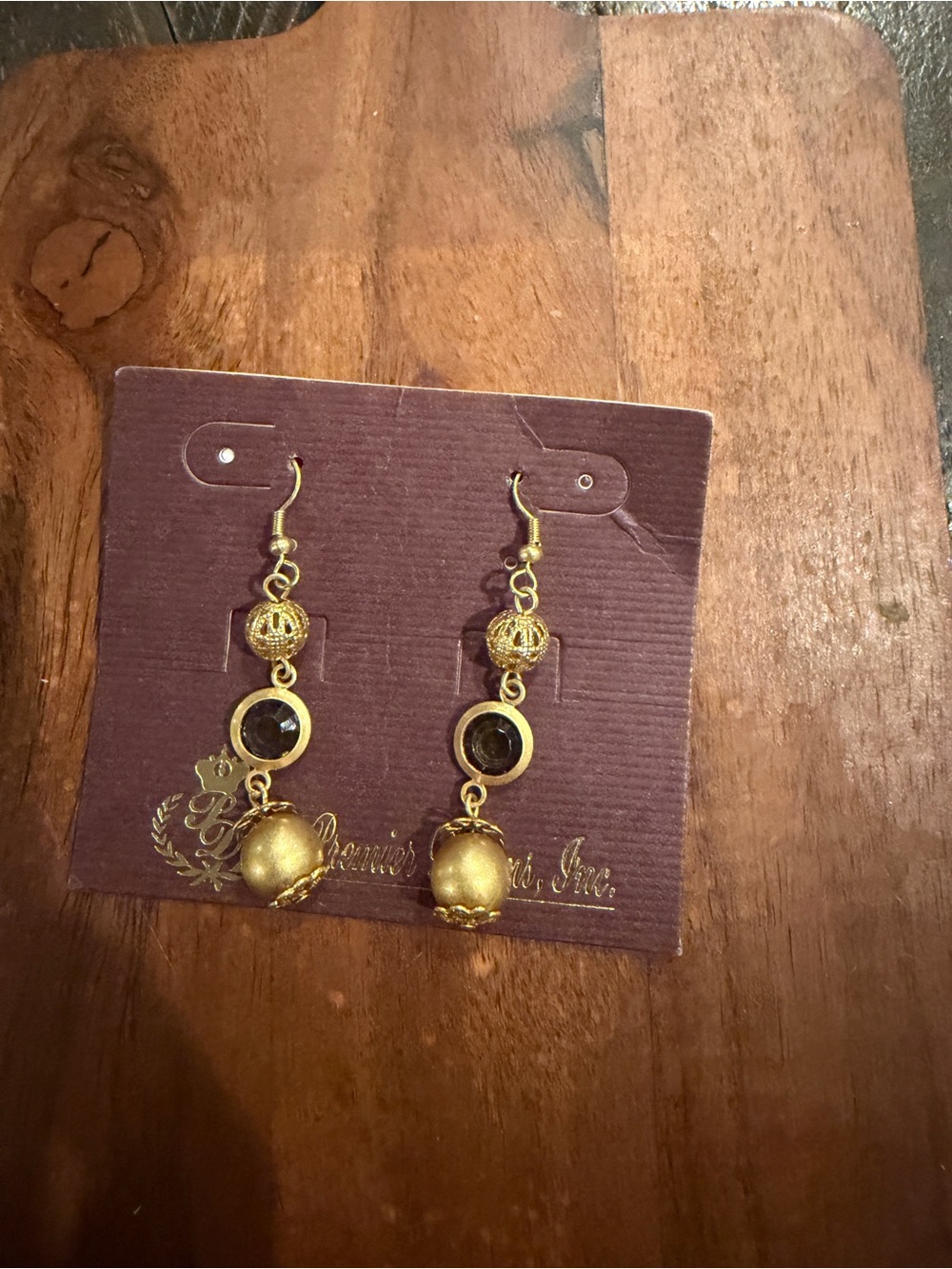 Premier Designs Gold and Black Bead Drop Earrings